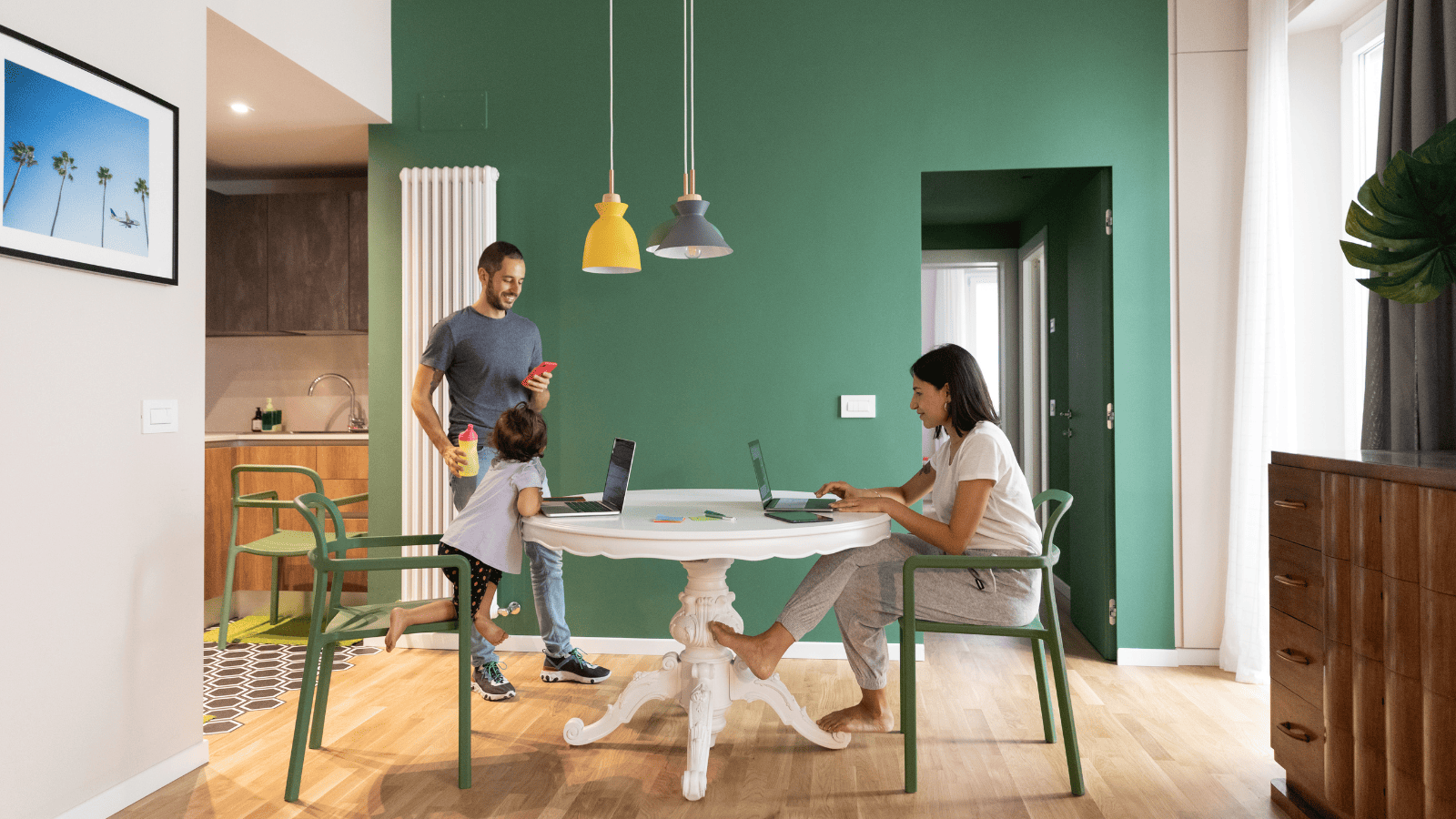 family at kitchen table