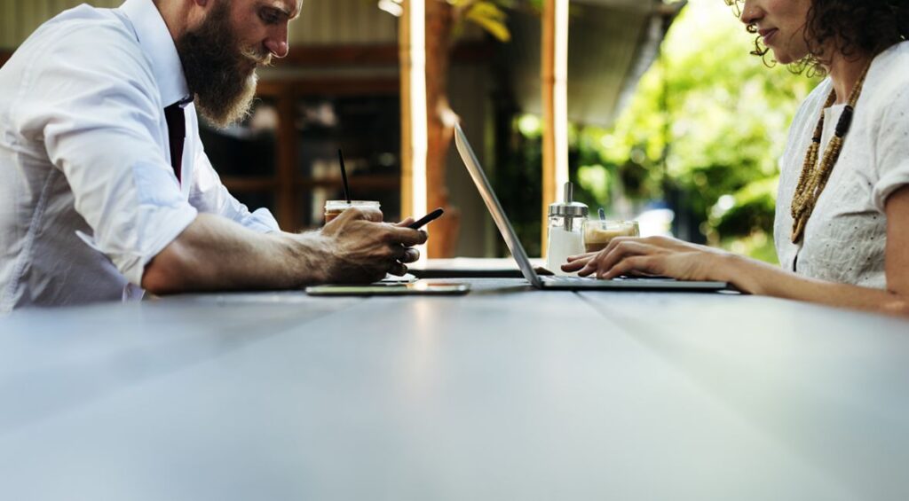 two people working