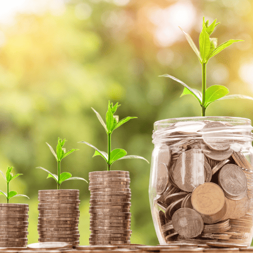 plants growing from coins