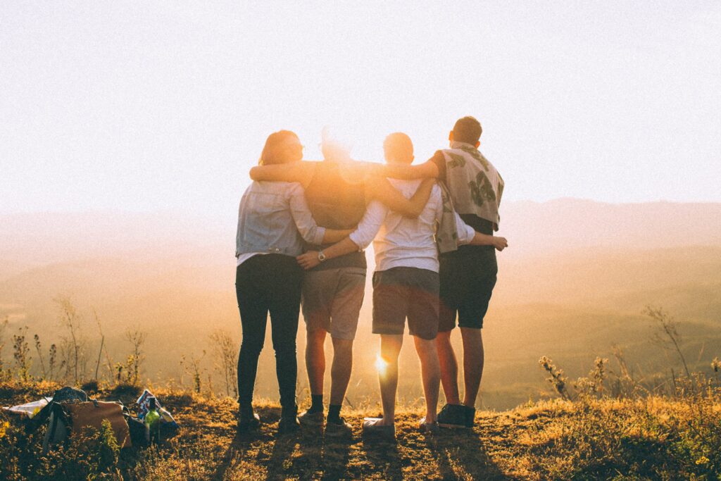 people watching sunset