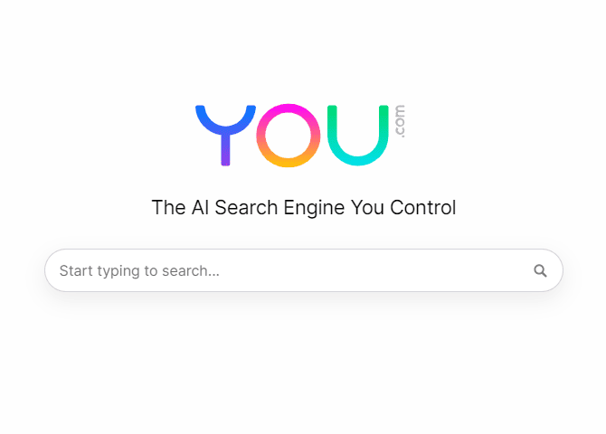 you.com search engine landing page