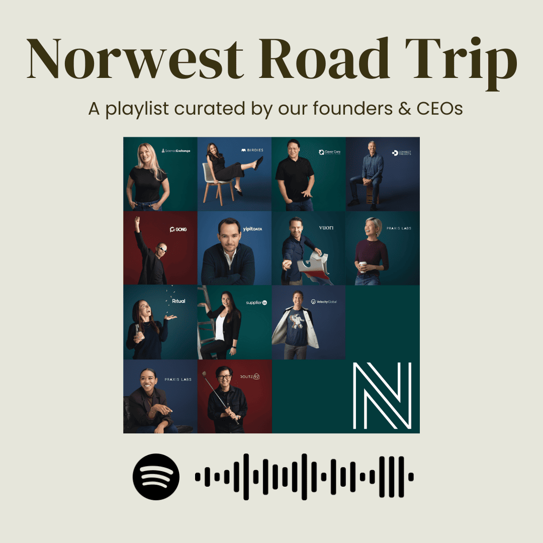 A graphic for Norwest Road Trip, a Spotify playlist curated by portfolio founders & CEOs