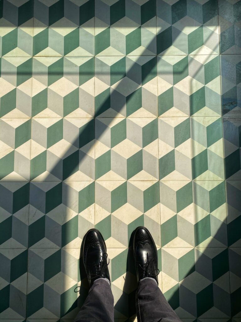 standing on geometric floor
