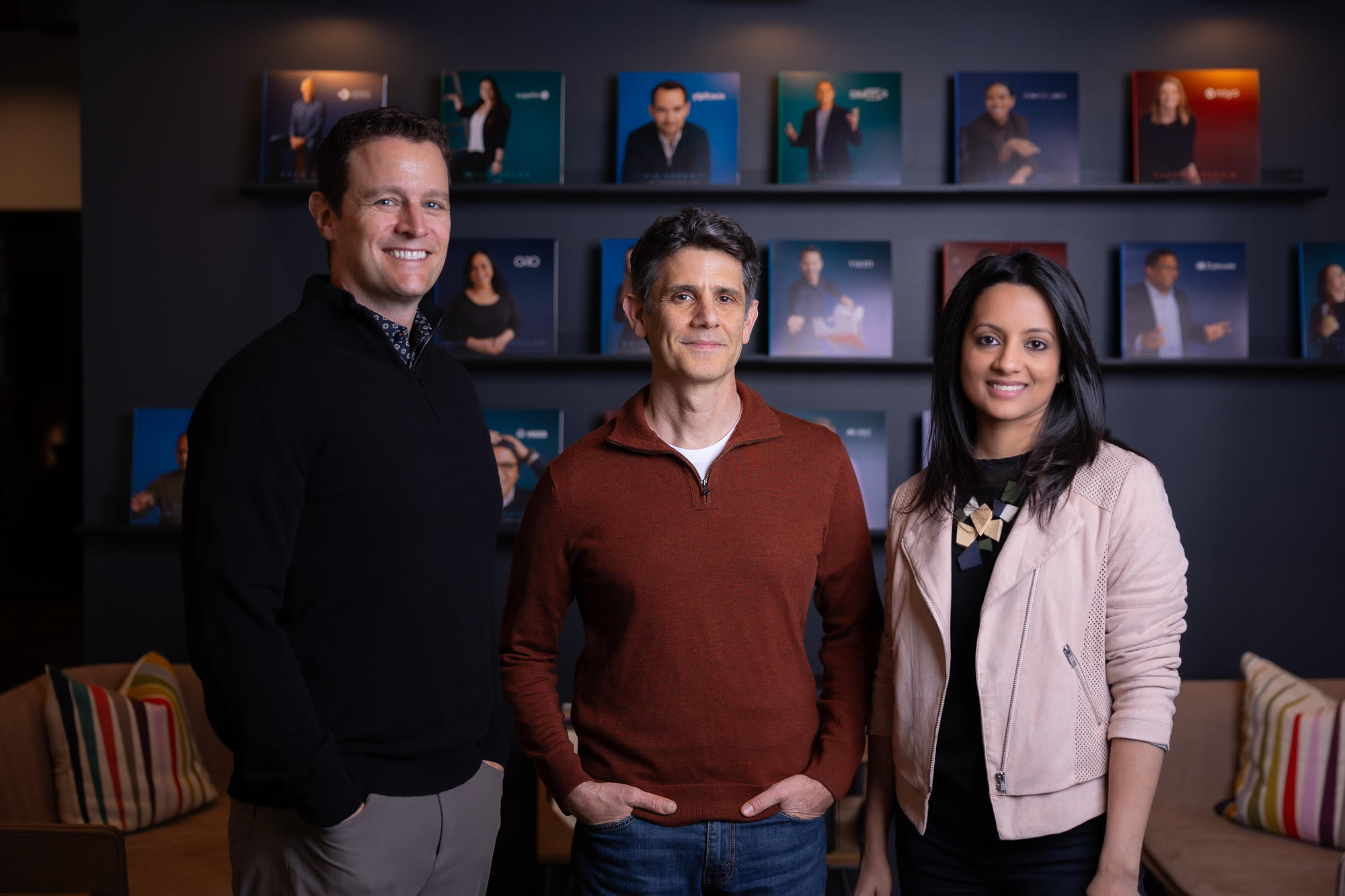 Pinkfish cofounders Charanya "CK" Kannan and Ben Rigdy with Norwest Partner Scott Beechuk